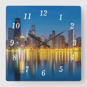 Chicago Dawn City Wall Clock Quadratische Wanduhr