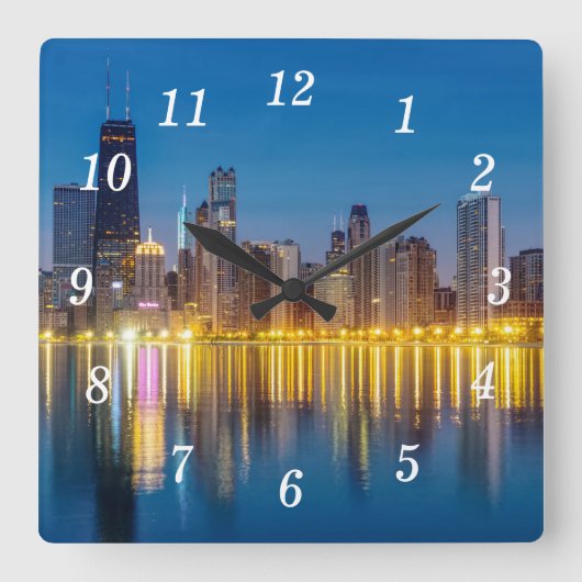 Chicago Dawn City Wall Clock Quadratische Wanduhr (Vorderseite)