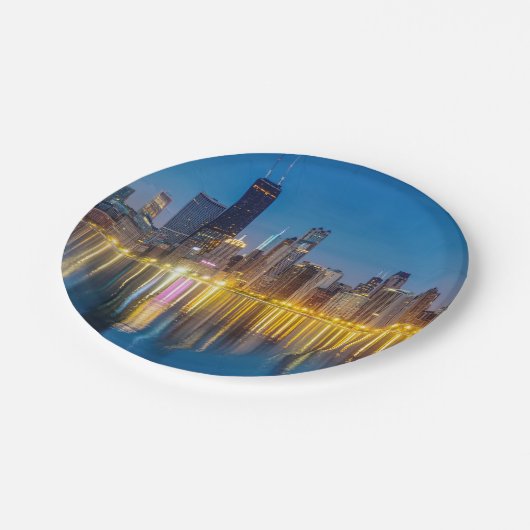 Chicago Dawn Cityscape Pappteller (Schrägansicht)