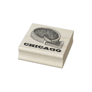 Chicago Deep Dish Pepperoni Käse Pizza Pie Slice Gummistempel