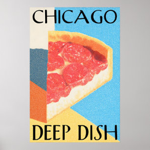 Chicago Deep Dish Poster Retro Pizza Kunstposter –