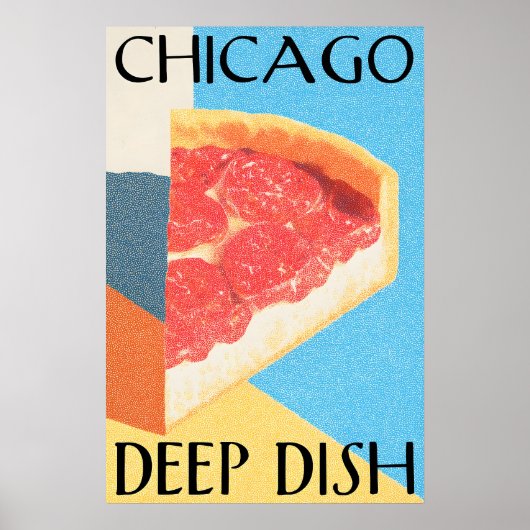 Chicago Deep Dish Poster Retro Pizza Kunstposter – (Vorne)