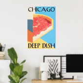 Chicago Deep Dish Poster Retro Pizza Kunstposter – (Heimbüro)