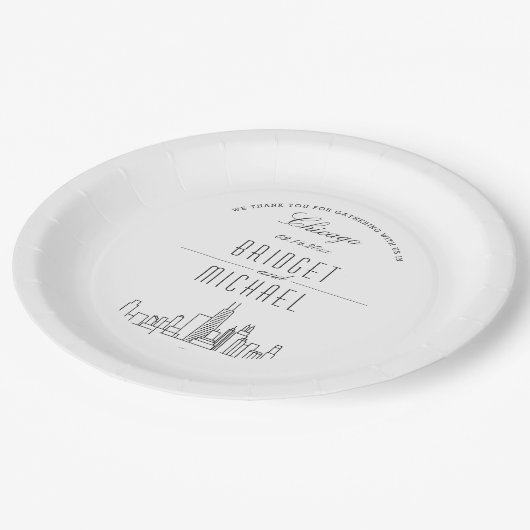 Chicago Deko Skyline | Hochzeitsveranstaltung Pappteller (Schrägansicht)