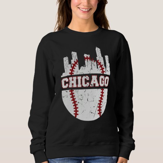 Chicago Distressed Baseball   Retro Skyline   USA Sweatshirt (Vorderseite)
