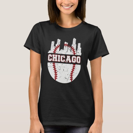 Chicago Distressed Baseball Retro Skyline USA T-Shirt (Vorderseite)