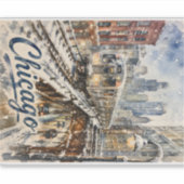 Chicago El Train in the Winter Snow Aufkleber (Vorderseite)