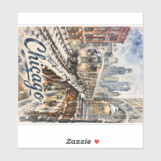 Chicago El Train in the Winter Snow Aufkleber (Blatt)