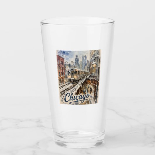 Chicago-El-Zug im Winterschnee Glas (Vorderseite)