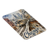 Chicago-El-Zug im Winterschnee Magnet (Rechte Seite)