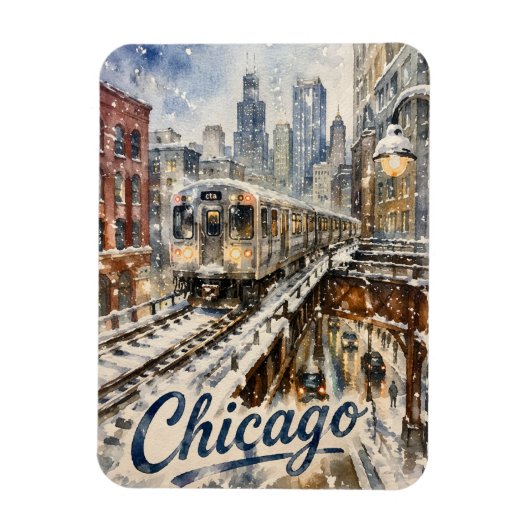 Chicago-El-Zug im Winterschnee Magnet (Vertikal)