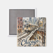 Chicago-El-Zug im Winterschnee Magnet (Vorderseite/Rückseite)