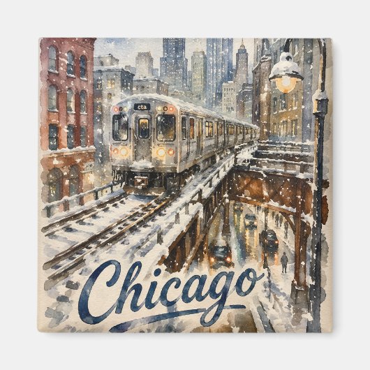 Chicago-El-Zug im Winterschnee Magnet (Vorne)