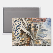 Chicago-El-Zug im Winterschnee Magnet (Vorderseite/Rückseite)