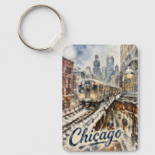 Chicago-El-Zug im Winterschnee Schlüsselanhänger (Vorderseite)
