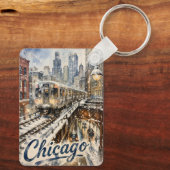 Chicago-El-Zug im Winterschnee Schlüsselanhänger (Rückseite)