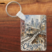 Chicago-El-Zug im Winterschnee Schlüsselanhänger (Vorderseite)