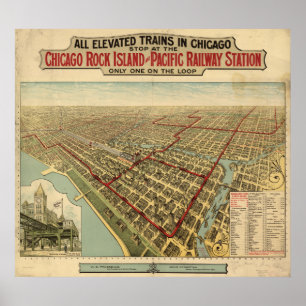 Chicago Elevated Trains 1897 Panorama Karte Poster