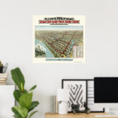 Chicago Elevated Trains, IL Panoramic Map - 1893 Poster (Heimbüro)