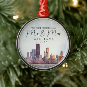 Chicago Erstes Weihnachten als Herr und Frau Hochz Ornament Aus Metall