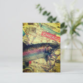 Chicago-Fischkarte Mixed-Media-Collage Postkarte (Stehend Vorderseite)