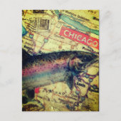 Chicago-Fischkarte Mixed-Media-Collage Postkarte (Vorderseite)