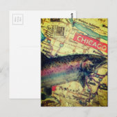 Chicago Fish Map Mixed Media Collage Postkarte (Vorne/Hinten)