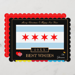 Chicago Flag & Happy New Year / Best Wishings USA Feiertagskarte