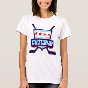 Chicago Flag Hockey Logo mit Zurück Print T-Shirt