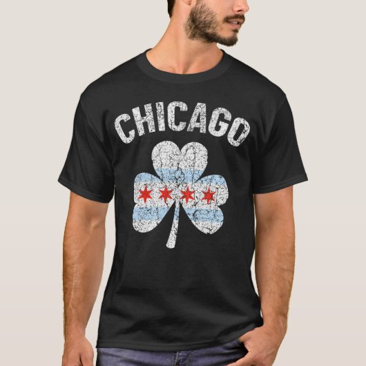 Chicago Flag Kleeblatt Clover Irish Pride St Patri T-Shirt (Vorderseite)