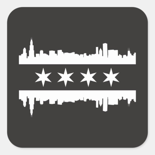 Chicago Flag & Skyline - Schwarz und Weiß Quadratischer Aufkleber (Vorderseite)