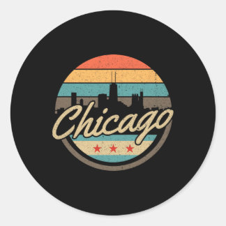 Chicago Flag Skyline Vintage Illinois USA Souvenir Runder Aufkleber