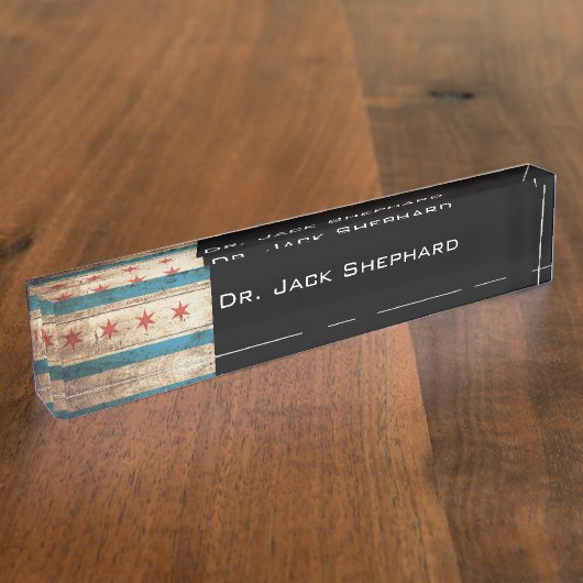 Chicago-Flagge auf altem hölzernem Korn Namensplakette (Seite)