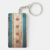 Chicago-Flagge auf altem hölzernem Korn Schlüsselanhänger (Rückseite)