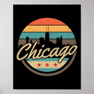 Chicago-Flagge Skyline Vintage Illinois USA Souven Poster