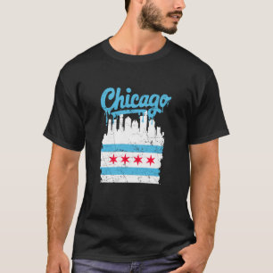 Chicago-Flagge Skyline Vintage-Tropf-Distressed US T-Shirt
