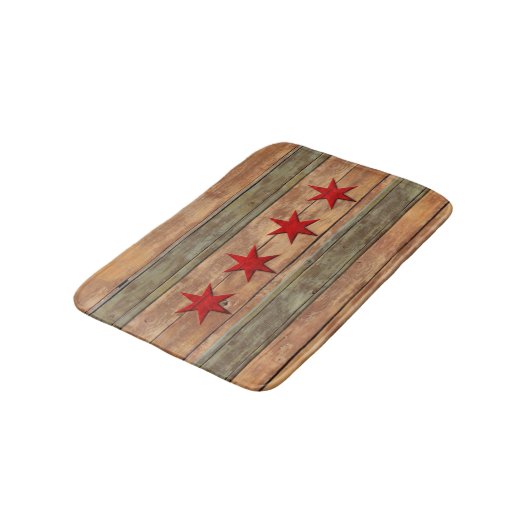 Chicago-Flaggen-Holz geschnitzter Blick Badematte (Schrägansicht)