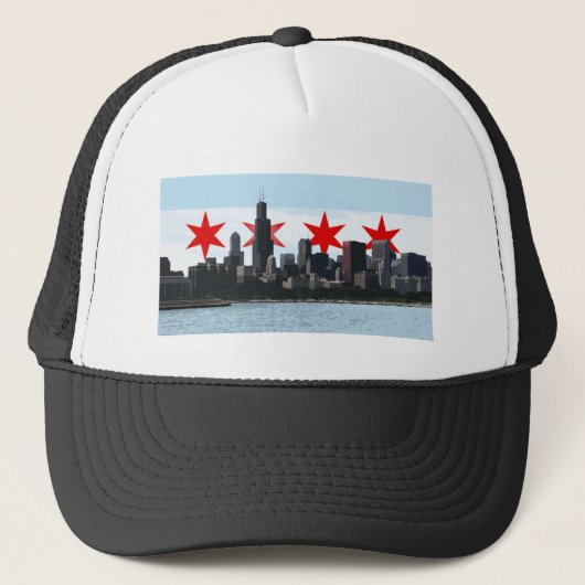 Chicago-Flaggen-Skyline-Fernlastfahrer-Hut Truckerkappe (Vorderseite)