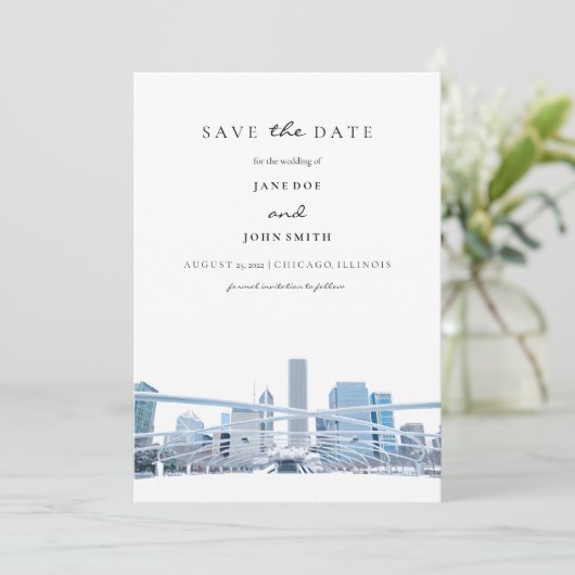 Chicago flat Save the Date Card (Stehend Vorderseite)