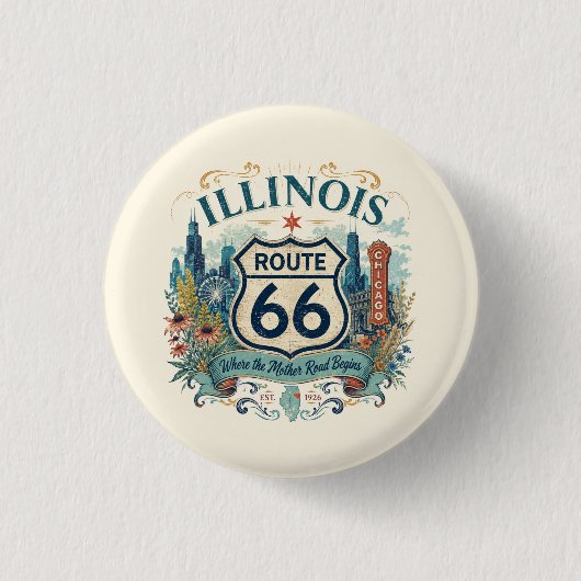 Chicago Florale Route 66 Midwest Boho Stimmung Button (Vorderseite)