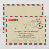 Chicago / France Airmail | Babyparty Einladung (Vorne/Hinten)