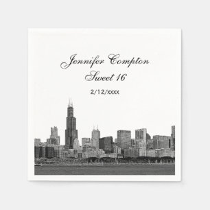 Chicago geätzter Blick auf die Skyline Sweet 16 Serviette