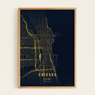 Chicago Goldene Karte Druck Wandkunst Poster Gesch