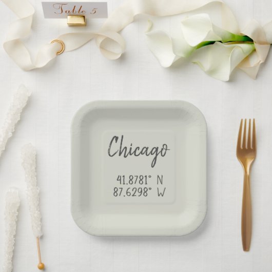 Chicago GPS koordiniert Breitengrad Pappteller (Hochzeit)