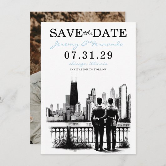 Chicago Grooms Save The Date (Vorne/Hinten)