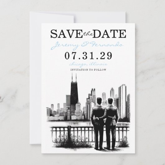 Chicago Grooms Save The Date (Vorderseite)