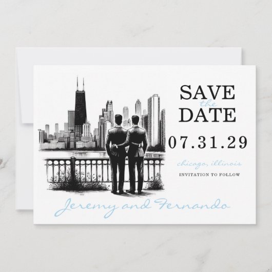 Chicago Grooms Save The Date (Vorderseite)