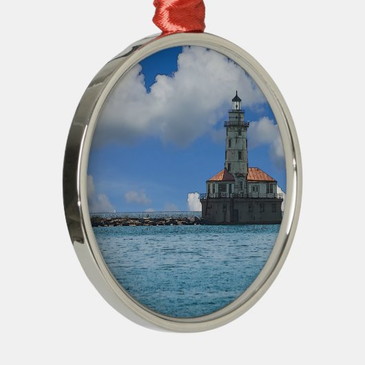 Chicago Harbour Lighthouse Painterly Silbernes Ornament (Rechts)