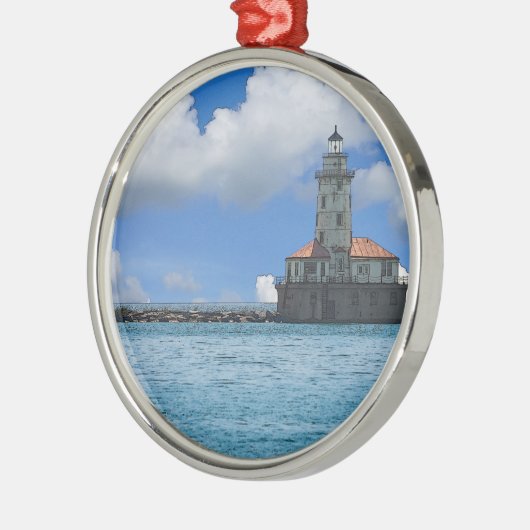 Chicago Harbour Lighthouse Painterly Silbernes Ornament (Links)