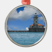 Chicago Harbour Lighthouse Painterly Silbernes Ornament (Vorne)